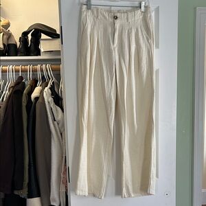 Urban Outfitters Cream Low Rise Relaxed Linen Blend Pleated Chinos